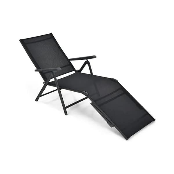 Black One Piece Metal Adjustable Outdoor Lounger Chaise Lounge
