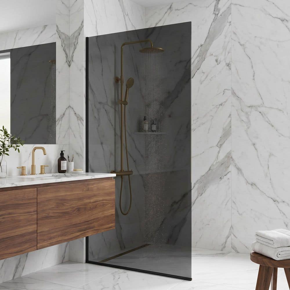 VIGO Zenith 34 in. W x 74 in. H Frameless Fixed Shower Screen Door