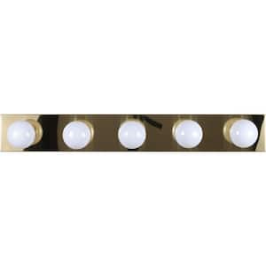 5-Light Indoor Polished Brass Movie Beauty Makeup Hollywood Bath or Vanity Light Bar Wall Mount or Wall Sconce