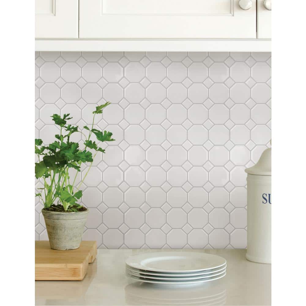 Octagon 10'' W x 10'' L Resin Peel and Stick Mosaic Tile