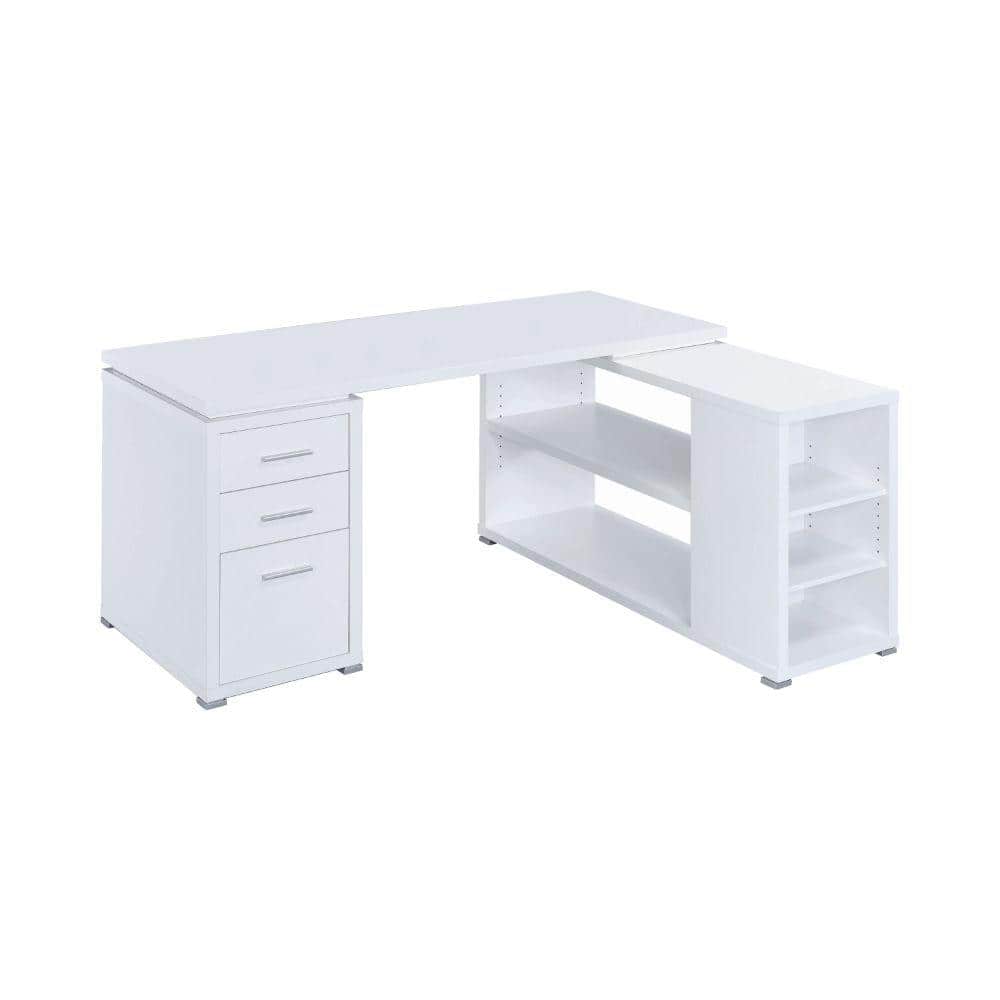 White L-Shaped Corner Computer Desk with Drawers and Filing Cabinet
