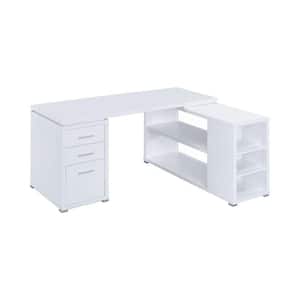 Contemporary L Shaped White Office Desk with 3 Drawers and Shelves