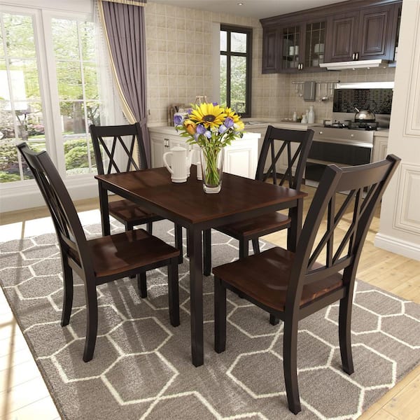 Magic Home 5 Piece Black And Cherry Wood Dining Table Set Cs Sh000088aab The Home Depot