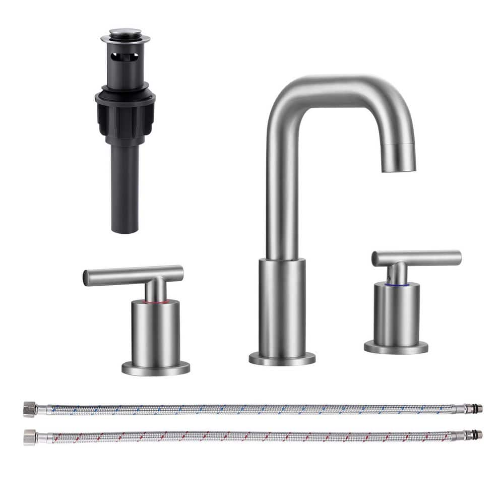 8 in. Widespread Deck Mounted Double Handle Bathroom Sink Faucet with Drain Kit in Brushed Nickel price history on PriceWatchPro