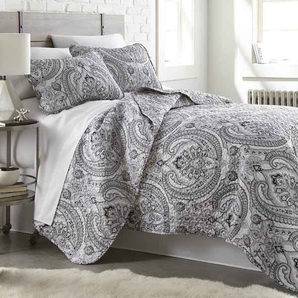 108 in. Light Gray Paisley Cotton Wide Backing Quilt Fabric