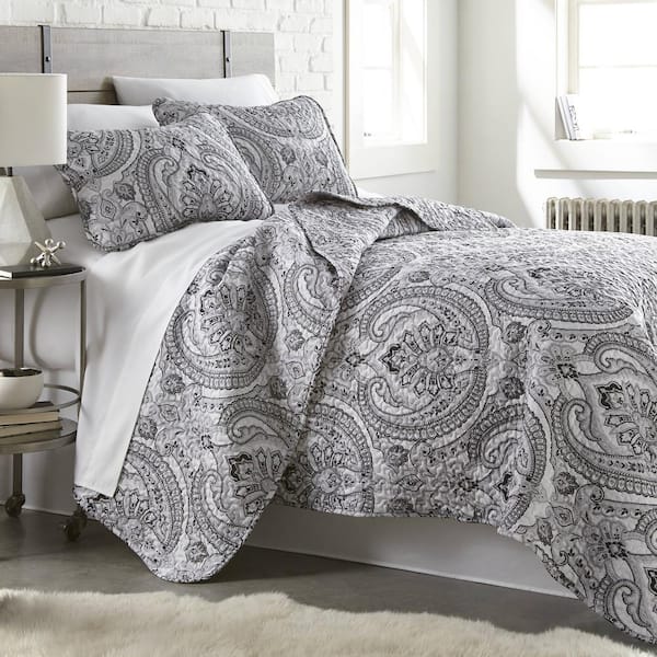 Southshore Fine Linens Pure Melody Paisley Black Microfiber Full/Queen Quilt Set