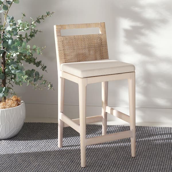 Darin 35.5 in. H Natural/White Wood Bar Stool