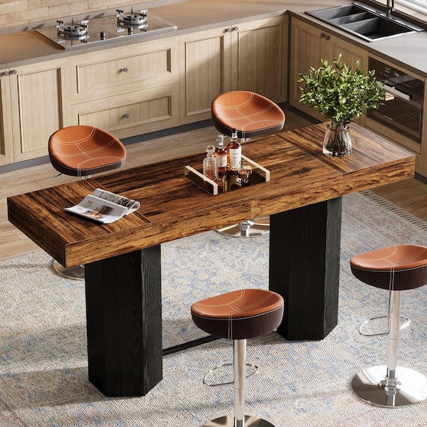 BYBLIGHT Kearsten 37.4 in. H Rectangle Bar Table, Brown&Black