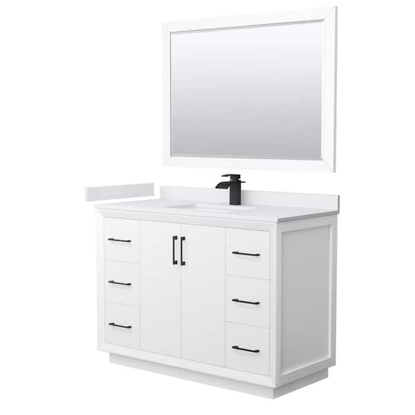 Wyndham Collection Strada 48 in. W x 22 in. D x 35 in. H Single Bath Vanity in White with White Cultured Marble Top and 46" Mirror