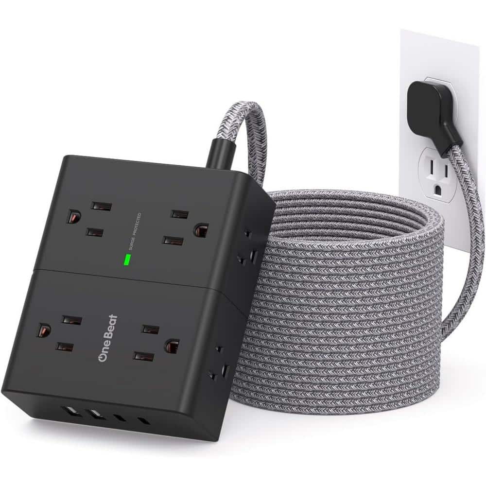 25 ft. Flat Plug Surge Protector Power Strip, Long Extension Cord with 8 Wi