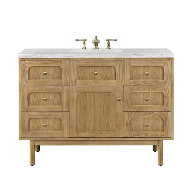 James Martin Vanities Laurent 48.0 in. W x 23.5 in. D x 34.2 in. H Bathroom Vanity in Light Oak with Arctic Fall Solid Surface Top