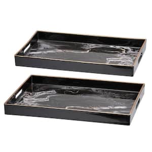 Black Marbled Rustic Effra Rectangle Decorative Plastic Tray 2-Piece for Living Room,Entryway or Bedroom Decor