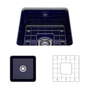 Sotto Drop-in/Undermount Fireclay 18 in. Single Bowl Kitchen Sink with Bottom Grid and Strainer in Sapphire Blue