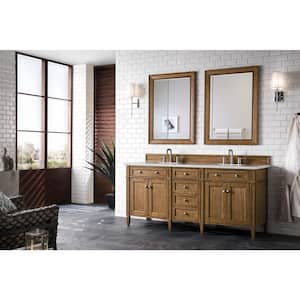 Brittany 72.0 in. W x 23.5 in. D x 34 in. H Bathroom Vanity in Saddle Brown with Eternal Jasmine Pearl Quartz Top