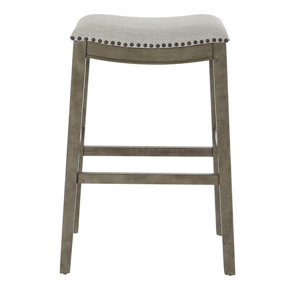 OSP Home Furnishings Saddle Stool 30 in. Grey Fabric and Antique Grey ...