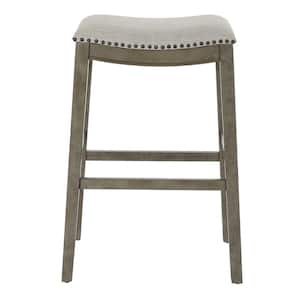 Saddle Stool 30 in. Grey Fabric and Antique Grey Base (2-Pack)
