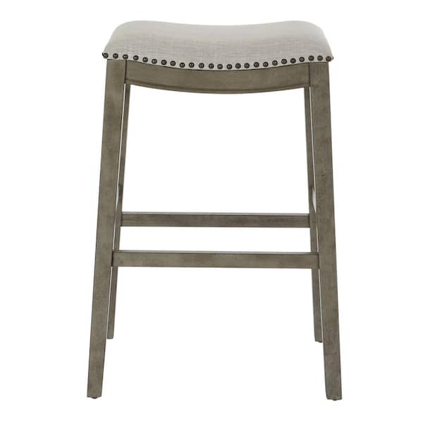 OSP Home Furnishings Saddle Stool 30 in. Grey Fabric and Antique Grey Base (2-Pack)