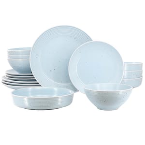 Emilia 16-Piece Double Bowl Stoneware Dinnerware Set Service For 4 in Light Blue