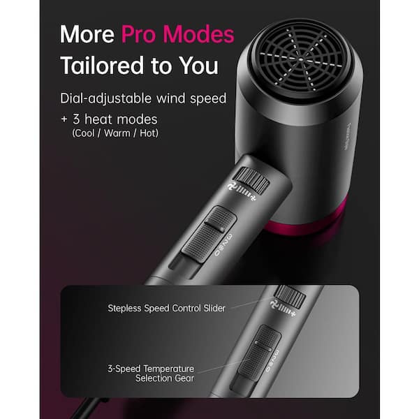 Wudkey 1600-Watts Hair Dryer in Gray, Portable Ionic Blow Dryer