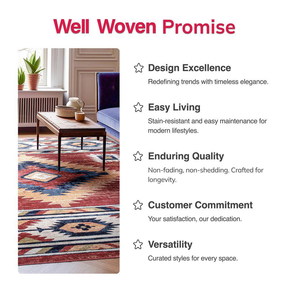 Crimson and Blue Southwestern Tribal Rectangular Rug