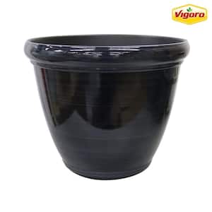 14.9 in. Oakland Large Black High-Density Resin Planter (14.9 in. D x 12 in. H) With Drainage Hole