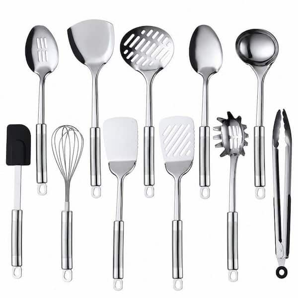 11-Pack Silver Stainless Steel Cooking Utensil Set Nonstick Kitchen Gadgets Cookware Set for Home Kitchen Cooking Baking