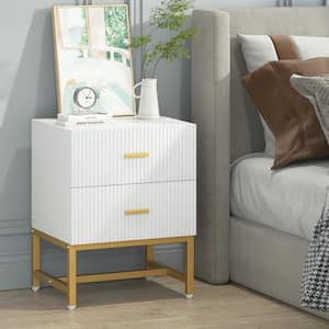 Mayville 2 Drawers White and Gold Nightstand 25.59 in. Hight x 19.69 in. Width x 15.75 in. Depth