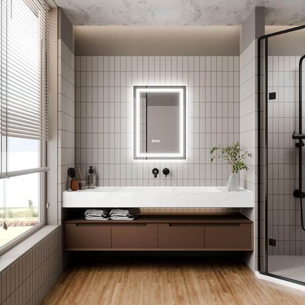 JimsMaison 20 in. W x 28 in. H Rectangular Frameless Anti-Fog LED Light Vertical Wall Mounted Bathroom Vanity Mirror in Sliver
