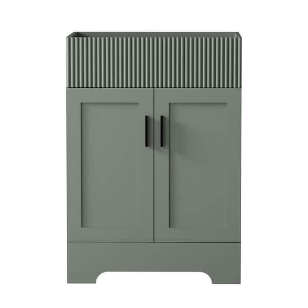 24 in. W. x 19 in. D x 33.7 in. H Single Sink Freestanding Bath Vanity Green with White Ceramic Top and Drain Faucet Set