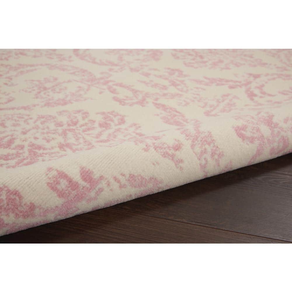 Ivory and Pink Vintage Damask Area Rug