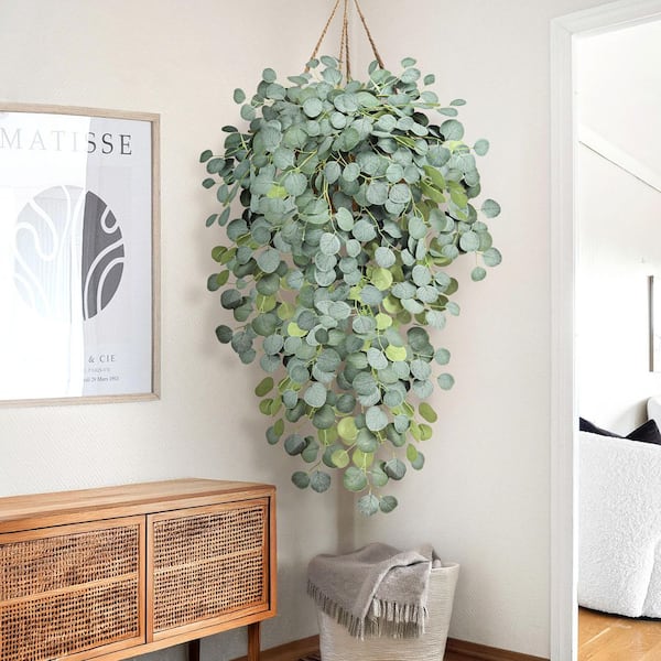 52 in. Frosted Green Artificial Silver Dollar Eucalyptus Hanging Plant Greenery Foliage Bush (Set of 2)