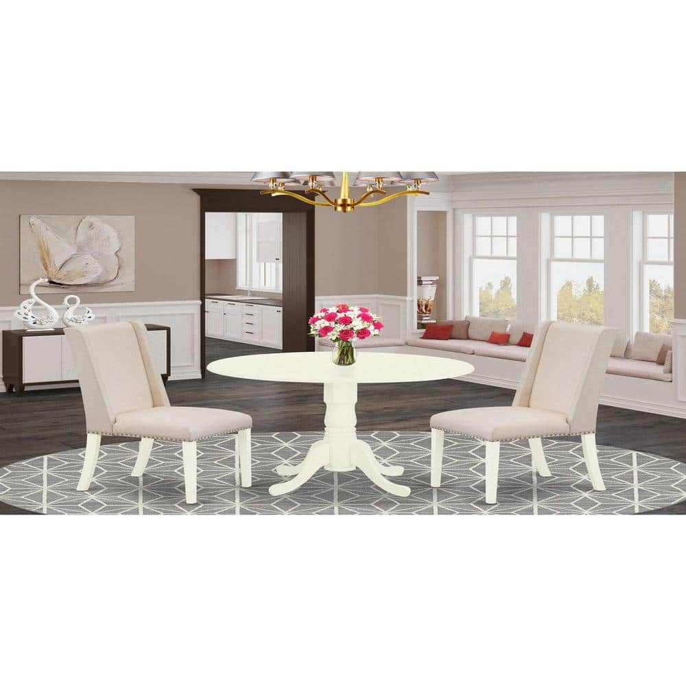 East West Furniture Antique 3-piece Wood Dinette Set in Linen White