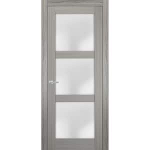 2552 18 in. x 80 in. Universal Handling Frosted Glass Solid Core White Finished Pine Wood Single Prehung French Door
