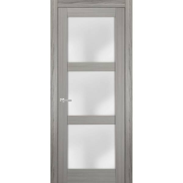 Sartodoors 2552 28 in. x 96 in. Universal Handling Frosted Glass Solid Core White Finished Pine Wood Single Prehung French Door