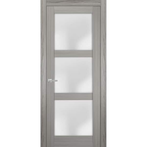 30 in. x 84 in. Universal Handling Frosted Glass Solid Core White Finished Pine Wood Interior Door Slab