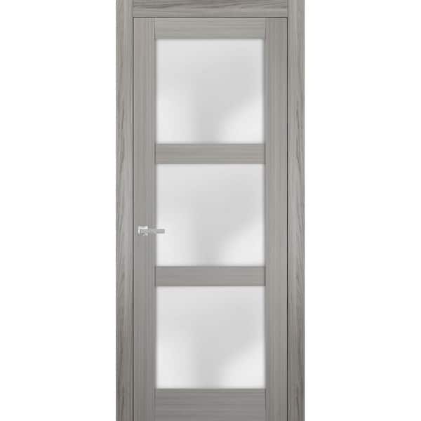 Sartodoors 2552 30 in. x 96 in. Universal Handling Frosted Glass Solid Core White Finished Pine Wood Single Prehung French Door