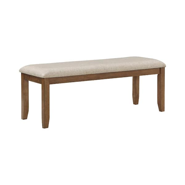 Benjara Beige and Brown 48.5 in. Backless Bedroom Bench with Padded Cushion Seat and Tapered Legs
