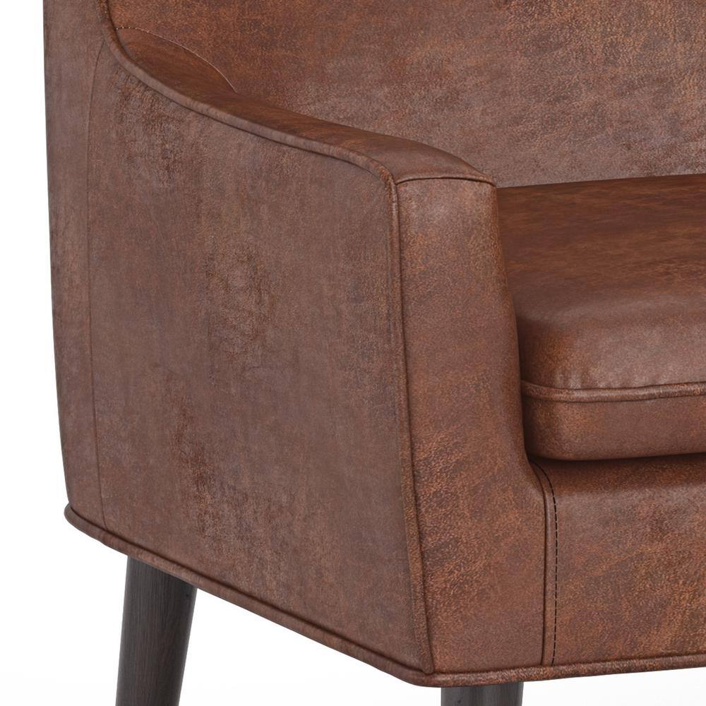 Distressed Saddle Brown Faux Leather Accent Chair with Wood Legs