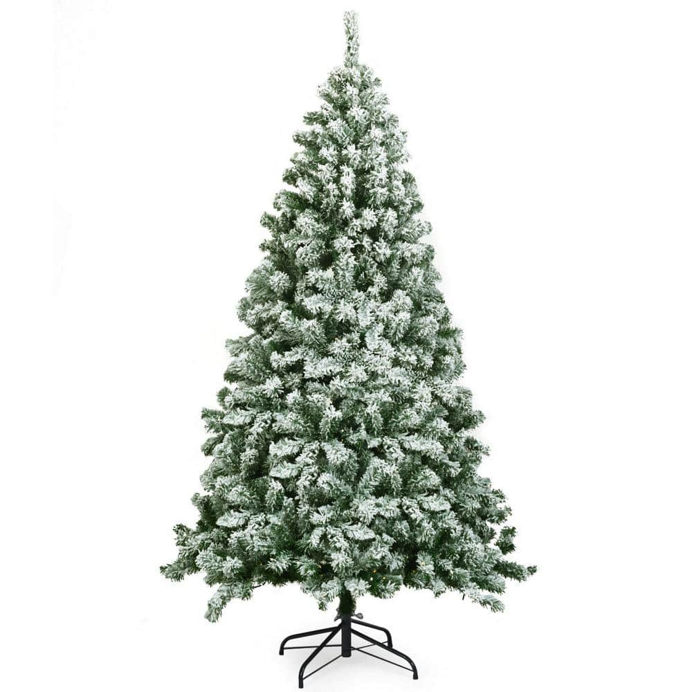 Costway 6 ft. Unlit Snow Flocked Hinged Pine Artificial Christmas Tree with 928 Branch Tips