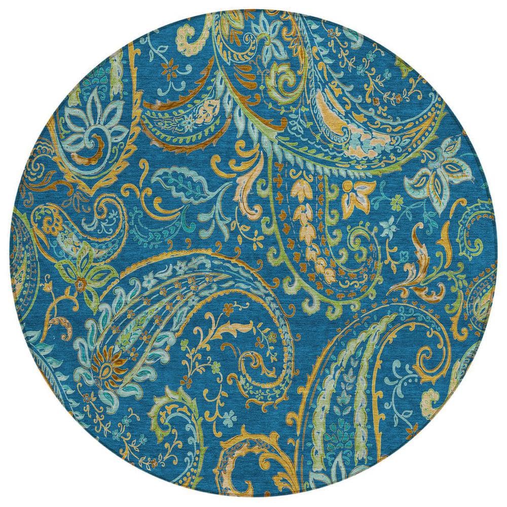 Navy Blue 8 ft. Round Woven Paisley Polyester Round Indoor/Outdoor Area Rug price history on PriceWatchPro