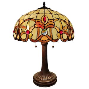 Tiffany 24 in. Gold and Tan Table Lamp with Stained Glass Shade