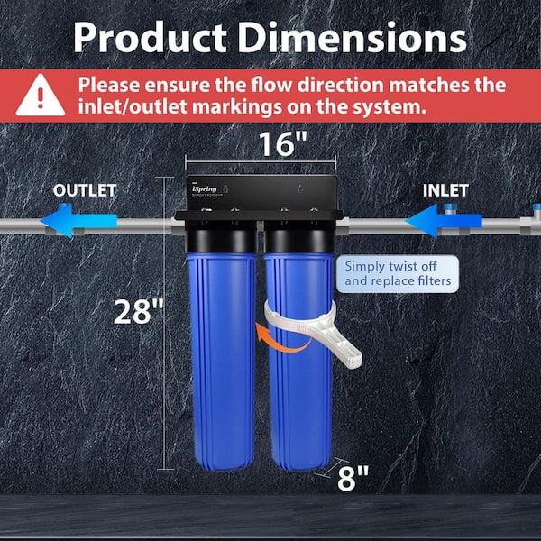 ISPRING 2-Stage Whole House Water Filter System, Reduces up