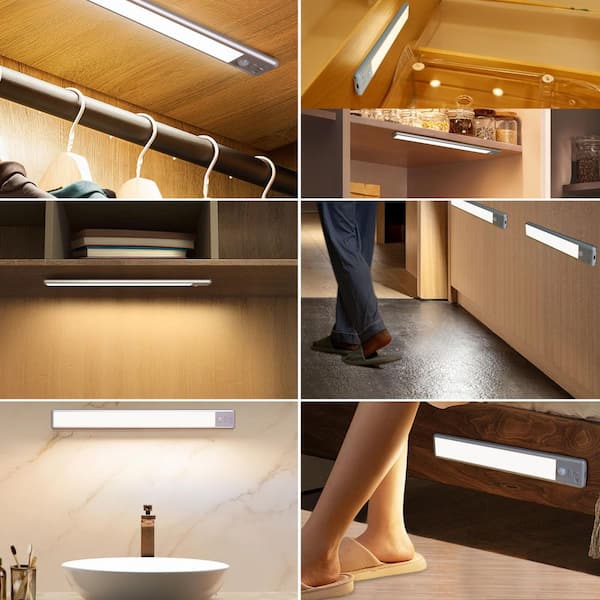 White LED Under Cabinet Light Lamp, Motion Sensor Closet Lighting, USB-C Rechargeable, Magnetic Mount 2-Pack