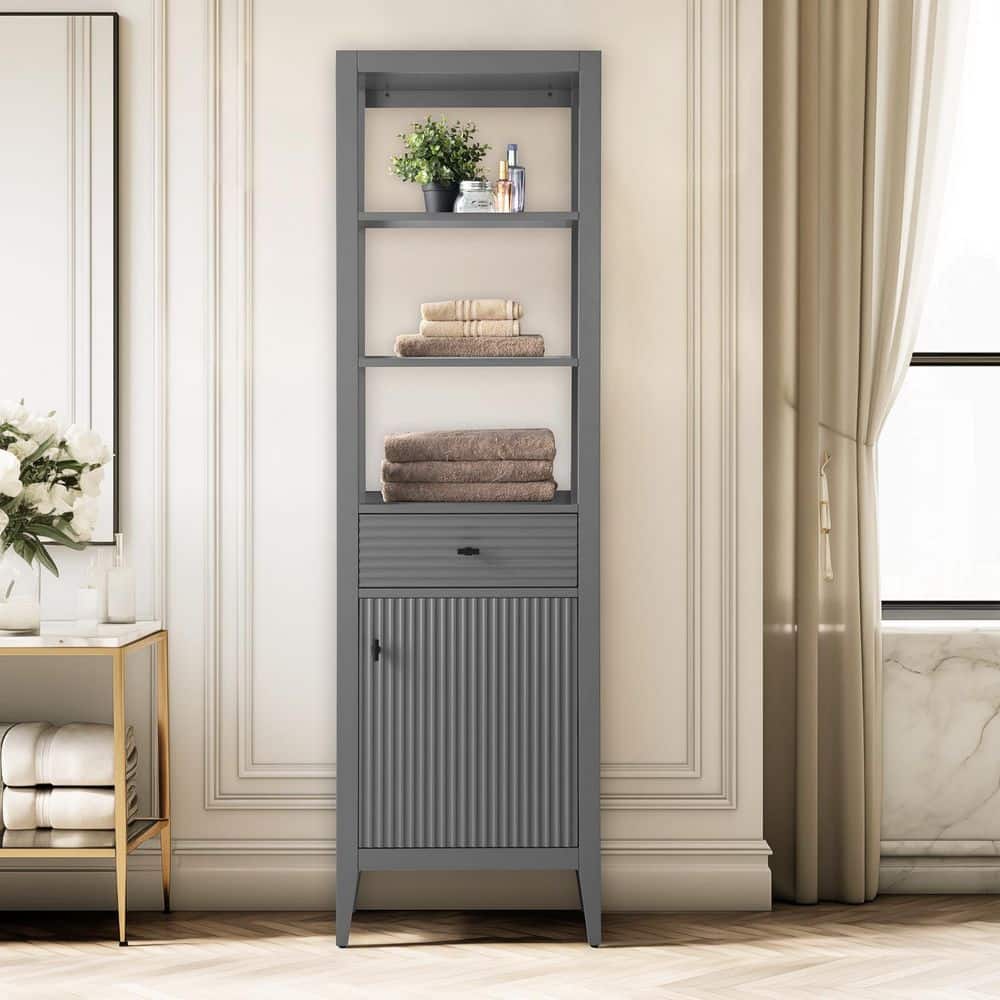 21 in. W x 17 in. D x 72 in. H Linear Gray Freestanding Linen Cabinet for Bathroom and Livingroom price history on PriceWatchPro
