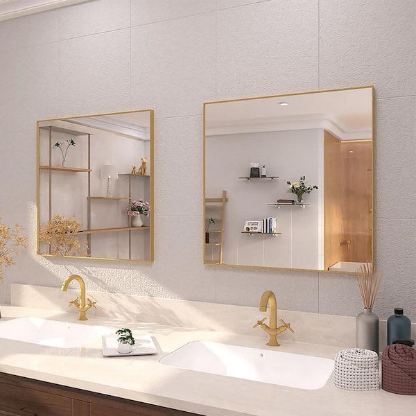 30 in. W. x 30 in. H Rectangular Framed Wall Bathroom Vanity Mirror in Brushed Gold
