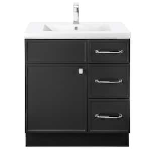 Manhattan 30 in. W x 21 in. D x 36-1/2 in. H Sink Free Standing Vanity Side Cabinet in Black with White Acrylic Top