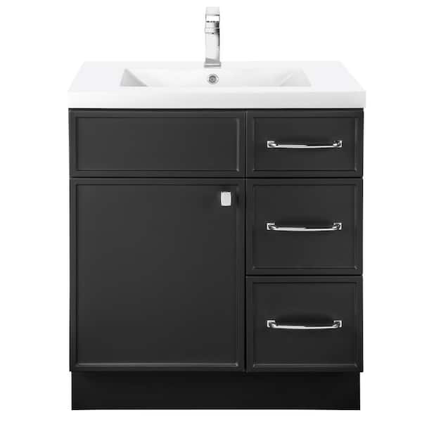 Cutler Kitchen and Bath Manhattan 30 in. W x 21 in. D x 36-1/2 in. H Sink Free Standing Vanity Side Cabinet in Black with White Acrylic Top