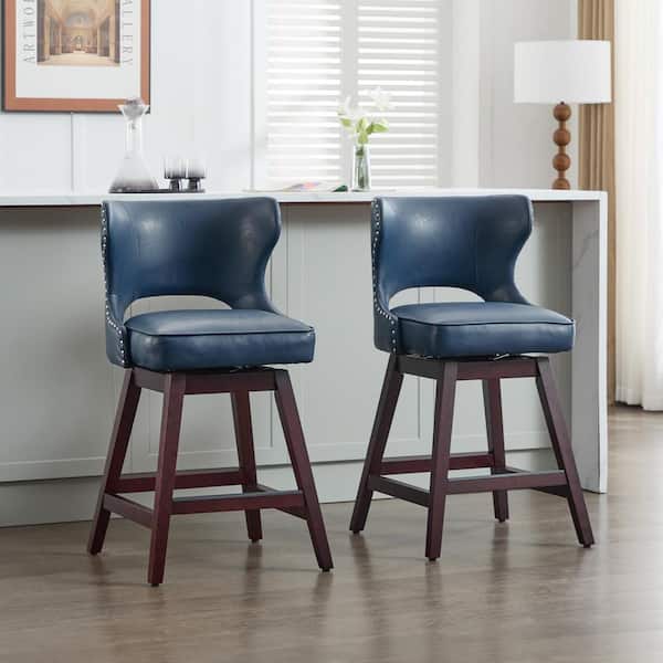 JEAREY Star 38.58 in. Navy 2-Piece wood PU leather Bar Stools