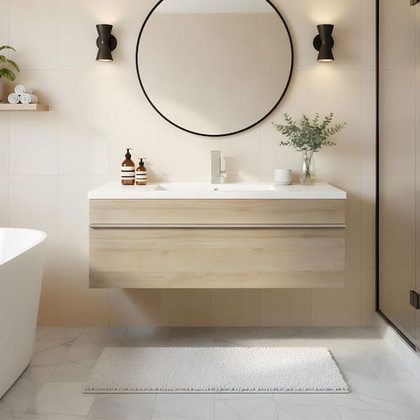 Trough 42 in. W x 16 in. D x 15 in. H Single Sink Wall Bathroom Vanity in Organic with Cultured Marble Top in White