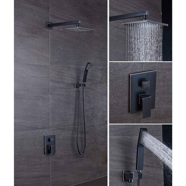 Oil Rubbed Bronze 8" LED Shower Faucet Combo Rainfall Shower Head w/1-way valve 